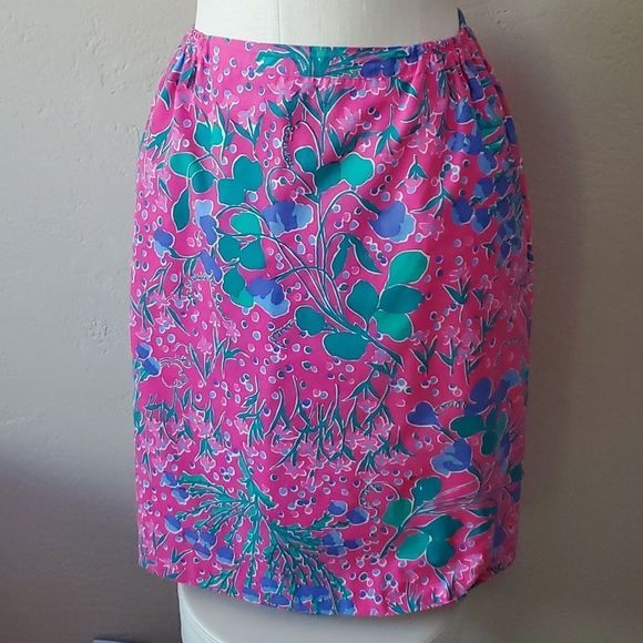 Vintage resortwear  pink & green tropical skirt Sea Waves size 14 - Picture 8 of 8